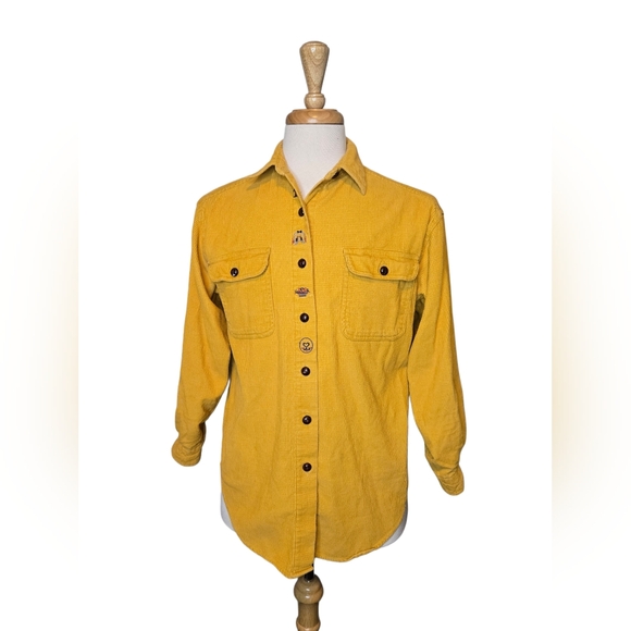 Vintage 90s Mustard Corduroy Button Down Shirt Gilmore Girls Fall Bookish Size S - Picture 2 of 8